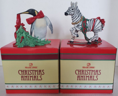 Lot of 2 RARE Silver Deer Christmas Animals Tom Rubel Penguin and Zebra with Box