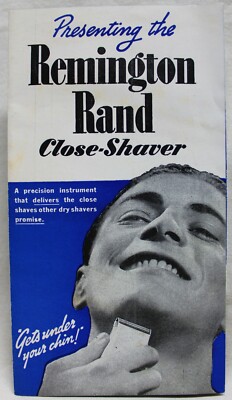 REMINGTON RAND CLOSE ELECTRIC SHAVER  ADVERTISING SALES BROCHURE 1937 VINTAGE