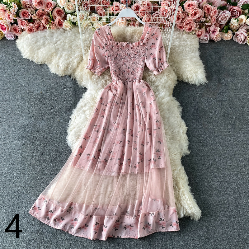 white christmas dresses 1920s chiffon high tea dress in printed cream with elbow sleeves –  LaVieDelight main image 0