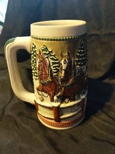 Limited Edition Budweiser Clydesdales Holiday Beer Stein Mug Anheuser Busch 1984