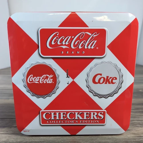Vintage Coca-Cola Brand 2003 Collector's Checkers Game Set In Metal Tin Box OBN