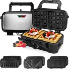 1200W 3-in-1 Waffle Iron Panini Press Sandwich Maker with Removable Plates 120V