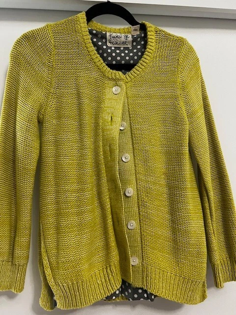 field flower button up sweater - womens size med- mustard color - Image 2 of 4
