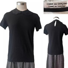 COMME des GARCONS Japan TRICOT Black Cotton Lace Trim Collar S/SLV T-Shirt,Top S