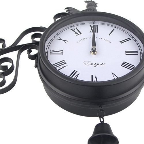 Vintage Outdoor Garden Wall Rooster Station Clock Ornaments Double Sided Bracket - Picture 6 of 8