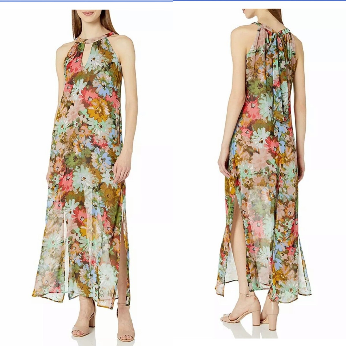 Taylor-Dresses-Women Tie-Neck-Floral-Chiffon-Maxi Taylor-Dress Size 8 Taylor-Dresses-Women Tie-Neck-Floral-Chiffon-Maxi Taylor-Dress Size 8