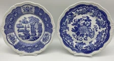 Two Spode Blue Room Collection 10 7/8" Dinner Plates Pagoda and British Flowers