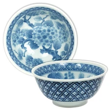 2 PCS. 6" Japanese Chinese Rice Soup Noodle Bowl Blue White Ajisai Made in Japan