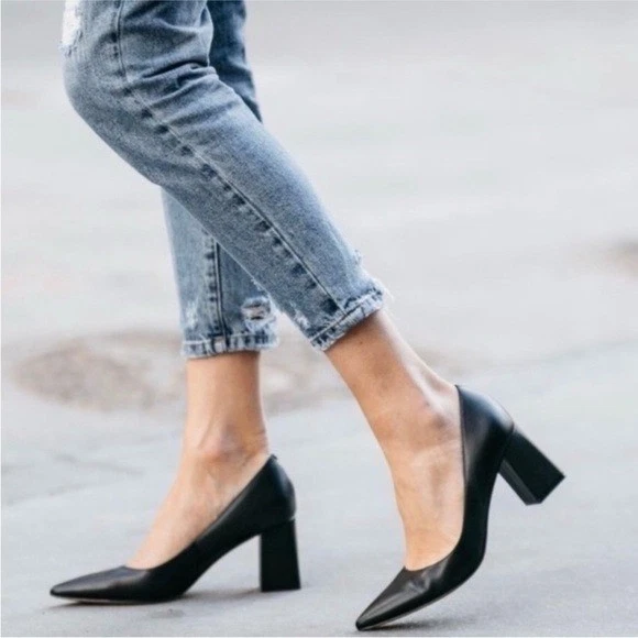 Zapatos de salón Marc Fisher de cuero negro Zala punta puntiaguda tacón bloque talla 10 Foto 2 de 4