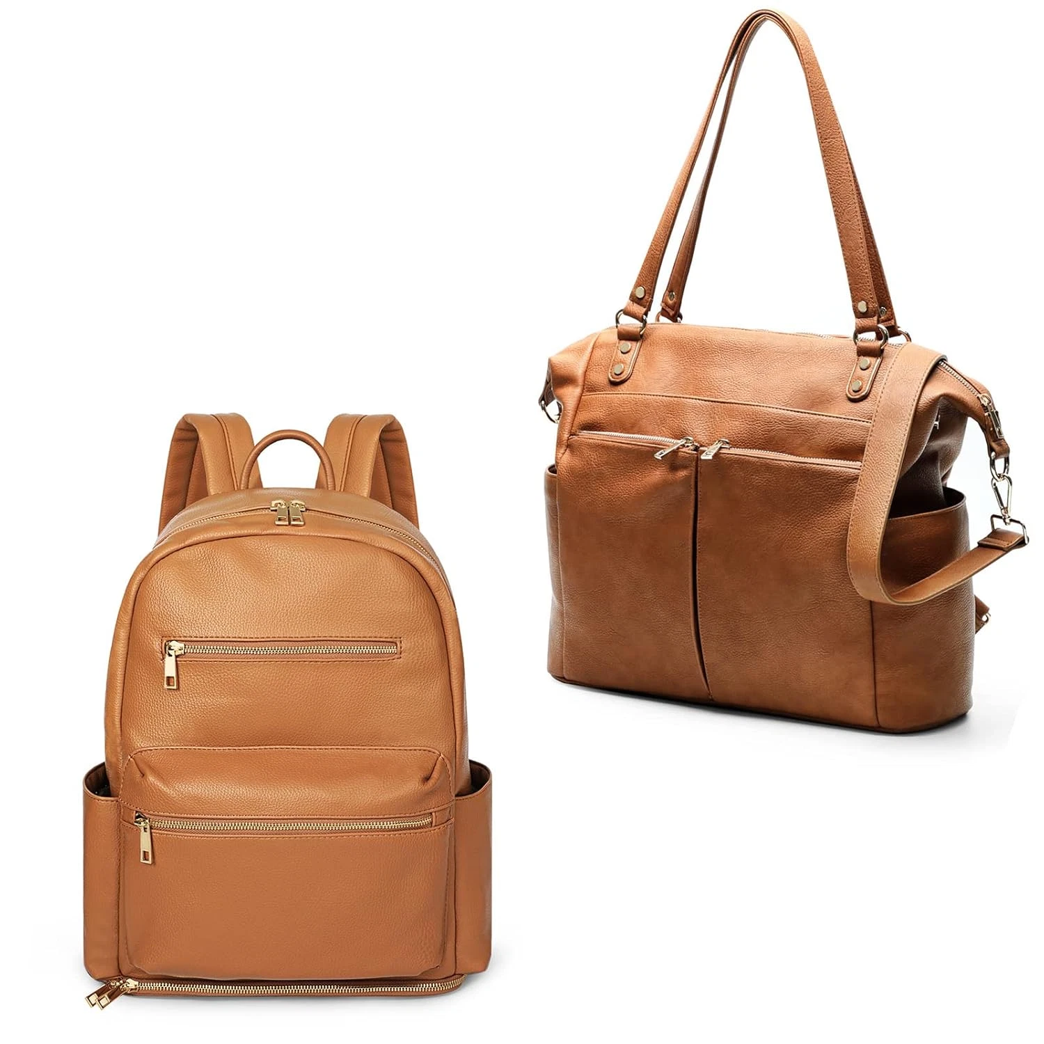 Stylish Leather Diaper Bag Backpack with Insulated Pockets & Changing Station
