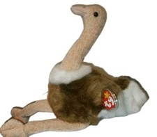 Ty Large Plush Beanie Buddy STRETCH Ostrich 1st Generation Black Tush Tag MWMT