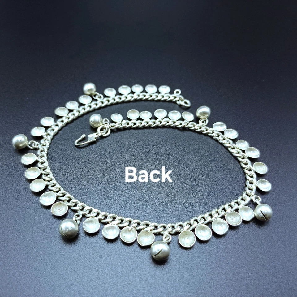 925 Sterlingsilber Bali Stil Fußkettchen einzigartige Glocken halbe Kuppel Charms 8,5 Zoll - Bild 3 von 4