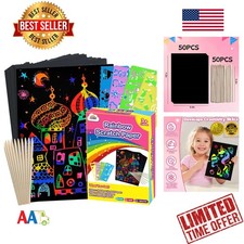 Rainbow Scratch Paper Art Kit 50 Sheets Kids Crafts Toys Gift for 3-10 Olds