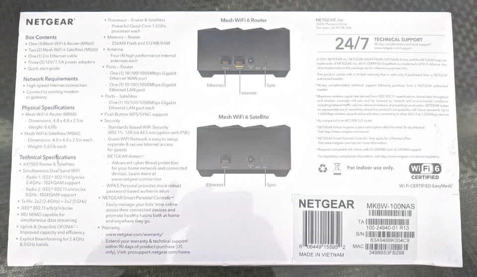 Netgear Nighthawk Dual-band AX1500 3-Pack MK6W MR60 Mesh Wifi Router System NEW - Image 3 of 4
