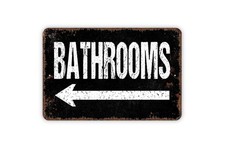 Bathroom Signs with Directional Arrow - Metal Or Sticker