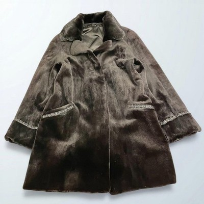 SAGA FURS ROYAL Fur coat Black Shared Mink Bead Embroidery Size 42 GoodCondition