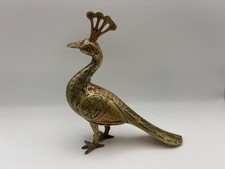 Vintage Hand Painted  Brass Peacock Figurine made in India Antique 6"