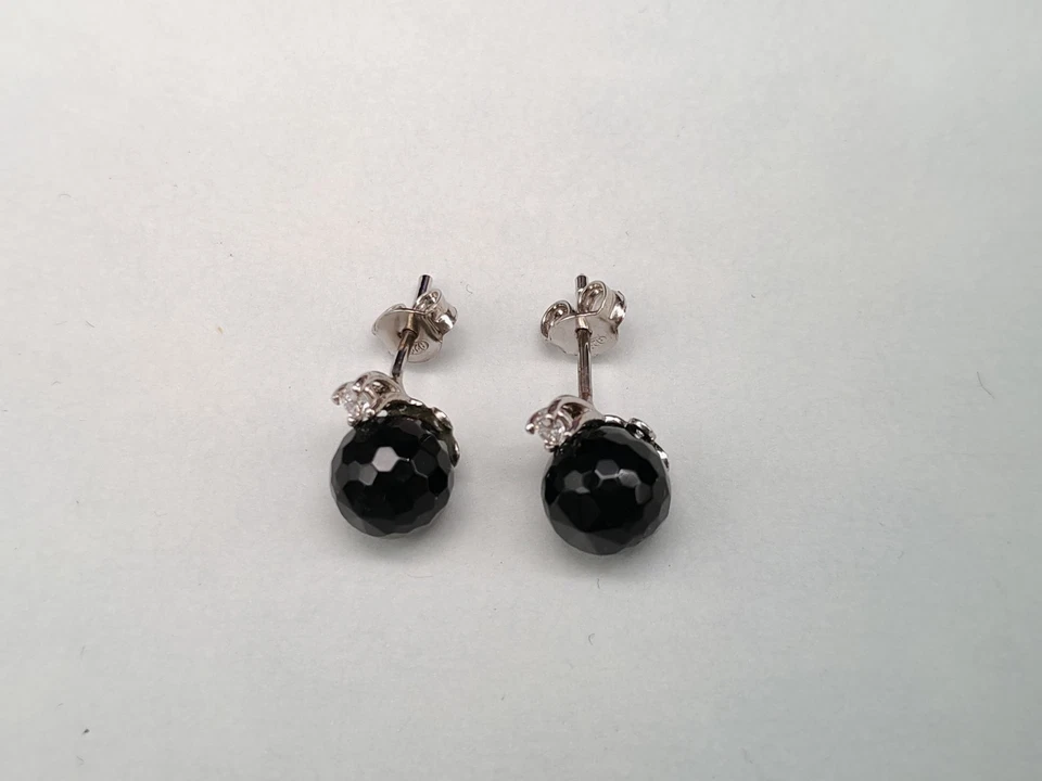 Orecchini donna pallino lobo nero vera agata argento 925 fatto in Italia - Immagine 4 di 4