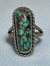 Classic Southwestern Natural Spider Web Turquoise Ring, Sterling, 7