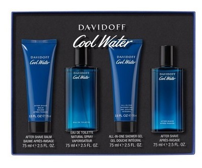 COOL WATER by DAVIDOFF for Men 4 pcs GIFT SET 2.5 oz EDT Spray After Shave + Gel