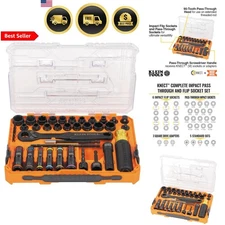 Impact Socket Set 39 Pieces Ratchet Set SAE Metric Pass Through Drive System