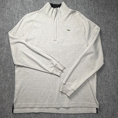 Lacoste 1/4 Zip Sweater Mens Size 7 Gray Preppy Mock Neck Chest Logo Knit Cotton