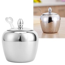 304 Stainless Steel Sugar Bowl With Lip Spoon Unbreakable Sturdy Dishwasher Safe