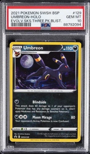 2021 POKEMON SWSH EVOLVING SKIES THREE PACK BLISTERS #129 UMBREON-HOLO PSA 10
