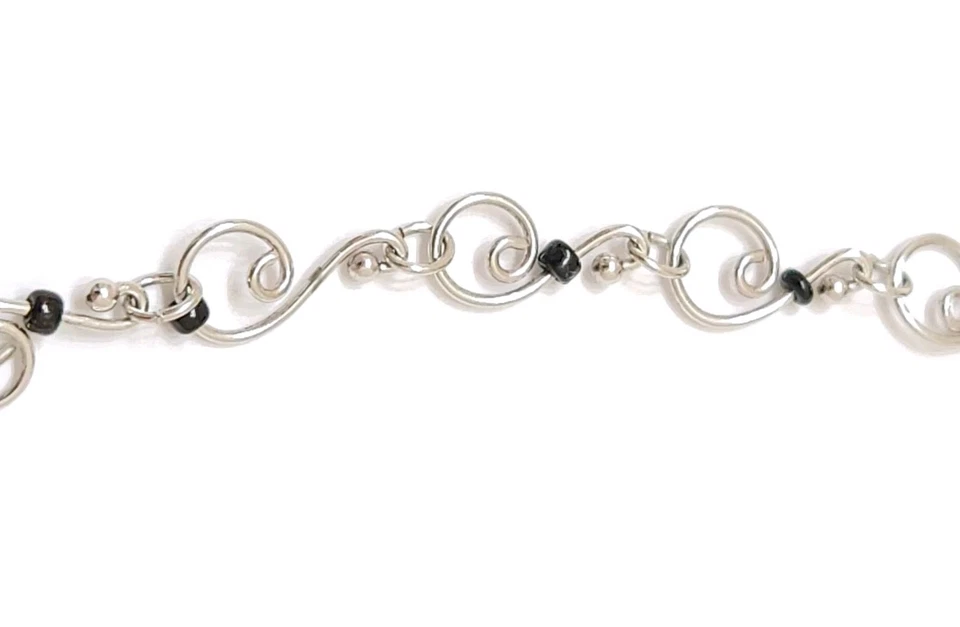 Ladies Vintage Lia Sophia Signed Silver Black Bead Wire Spiral Choker Necklace - Image 2 of 4