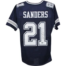 Deion Sanders Autographed/Signed Pro Style XL Blue Jersey Beckett Witness 53321