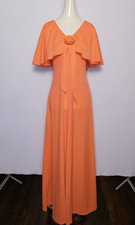 Vintage Women's Toni Todd Orange Salmon Butterfly Sleeve Formal Maxi Dress