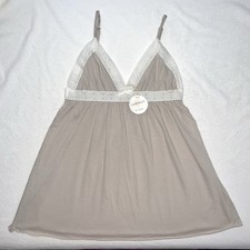 undrest NWT Vintage Lingerie Taupe Supima Cotton White Lace Camisole L AUTHENTIC
