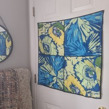 Talbots 100 Silk Square Floral Scarf Sz L 26"x26" Blue Green Modern Art Poppy