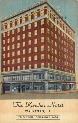 #ad 1956 Waukegan Illinois Karcher Hotel occupation linen Teich Postcard 26 5239 $14.99
