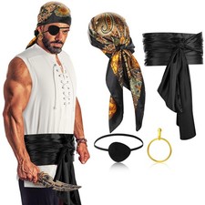 Adult Pirate Costume Men Medieval Renaissance Shirt Pirate Bandana Sash Belt ...