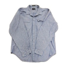 Daniel Hechter Button Front Shirt Blue/Orange Striped 100 Cotton Size L