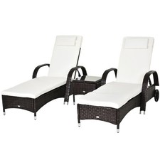 Outsunny Double Sun Lounger Set with Side Table – New / Unused - screws missing