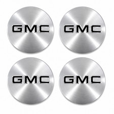 83mm Gmc 3.25 Replacement Center Caps 4pc Set Brushed Aluminum With Black Logo