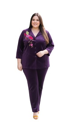 Liz & Me Suit Set Pants & Jacket set Purple Velour Velvet 18/20W