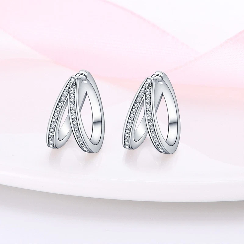 PANDACH 925 Sterling Silver Tiny Double Hoop Circle Earrings For Women Jewelry - Image 3 of 4