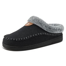 Slippers for Men Warm Moccasin Memory Foam House Shoes Indoor 9-10 Black