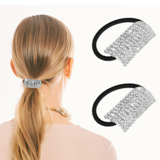 2Pcs Sparkly Rhinestone Hair Ties Ponytail Holder Fashion Elastics Scrunchies Fa