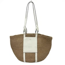 Auth Chloe - Light Brown White Straw Leather Tote Bag