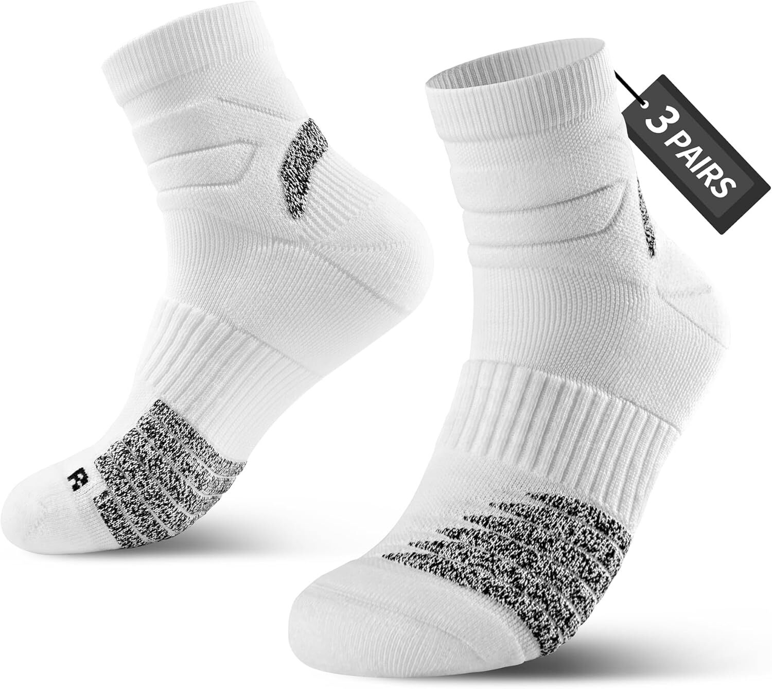 Athletic Ankle Socks Quarter Running Socks,Thick Cushion Small, White-image