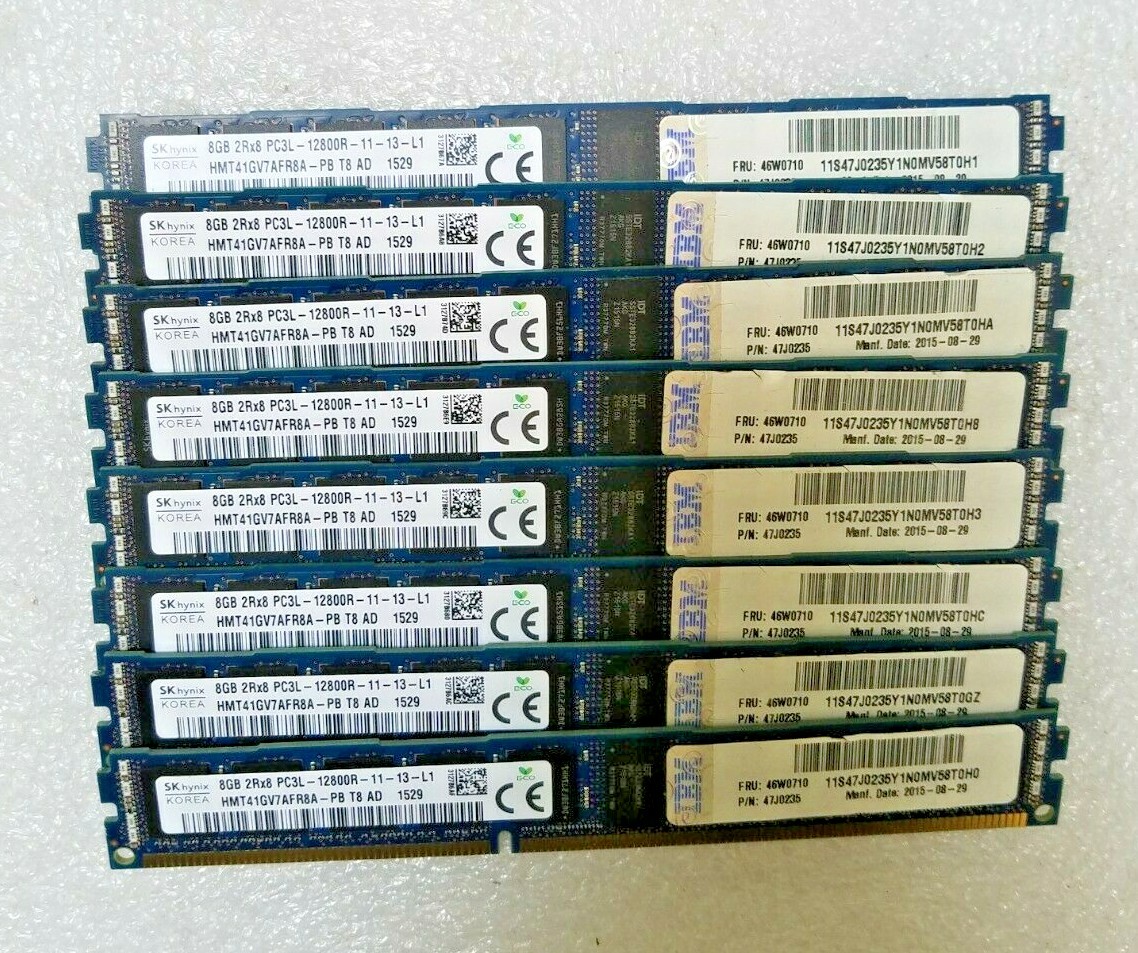 Lot of 8 SK Hynix 8GB 2Rx8 PC3L-12800R REG ECC Server Memory Low