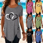 Women Tunic Long Tops Summer Short Sleeve Blouse Ladies Casual T Shirt Plus Size