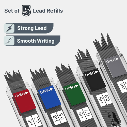 Mechanical Pencil Set with Lead and Eraser Refills, 5 Sizes - 0.3, 0.5, 0.7, 0.9 - Picture 4 of 7