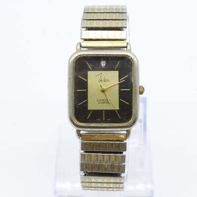 Elegant Gold and Black Vintage Watch Vintage Elegant Black Watch - Rectangular Gold Dial &Genuine  main image 2