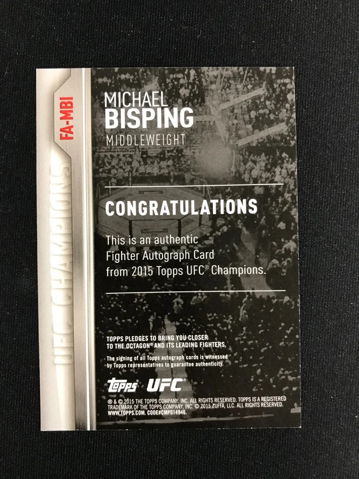 2015 Topps UFC Champions Michael Bisping Autograph #FA-MBI UFC Hall of Fame - Image 2 of 2