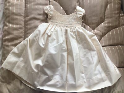 Ralph Lauren Smocked Mulberry 100% Silk Ballgown Girls Dress Ivory/Cream SZ 2T